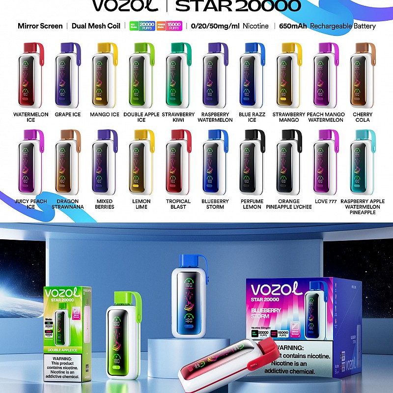 Vozol Star 20000 Puff Bar ile uzun süreli kullanım, güçlü aroma ve pratik deneyim seni bekliyor. Tek kullanımlık elektronik sigara şimdi keşfet!
