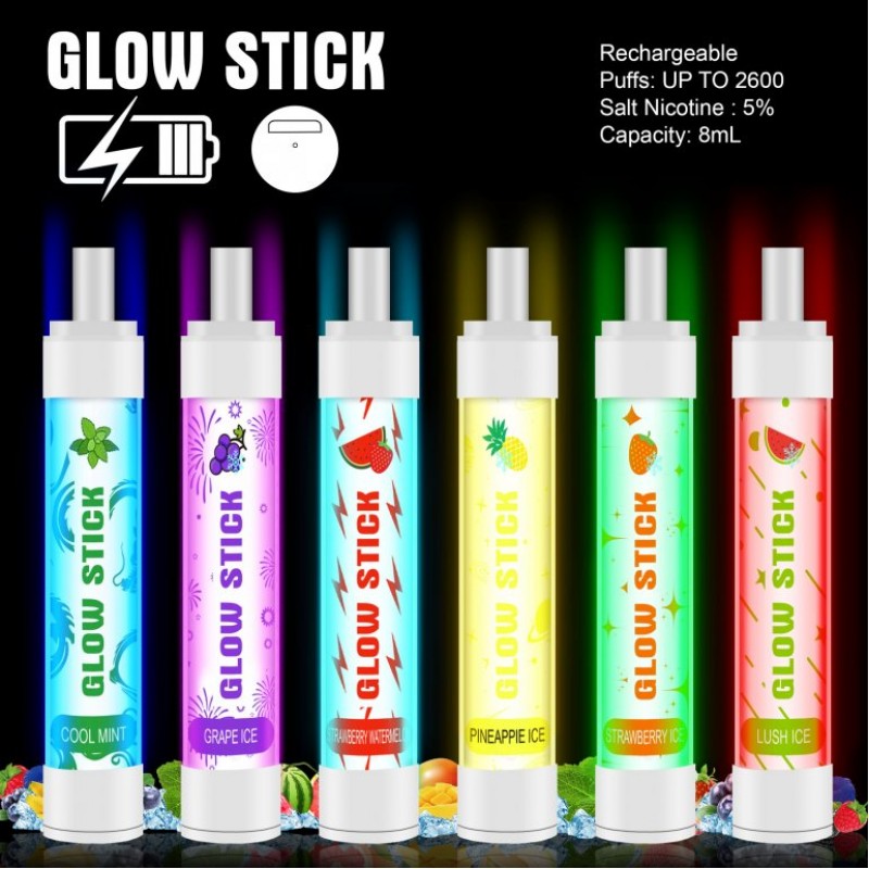 Glow Stick 2600 Puff Bar ile yoğun aroma ve 2600 pufluk keyif seni bekliyor. Pratik kullanımıyla her an yanında taşıyabileceğin bir seçenek!
