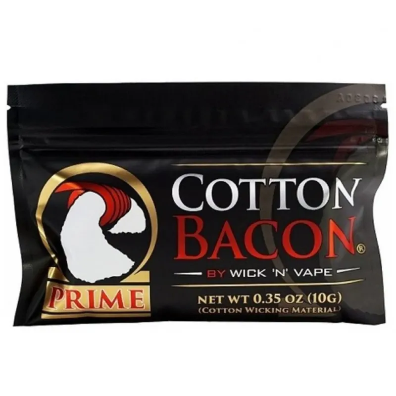 Cotton Bacon Prime Pamuk, saf aroma ile yüksek emiş gücü sunar. Kolay sarım ve uzun ömürlü performans için ideal pamuk tercihiniz.