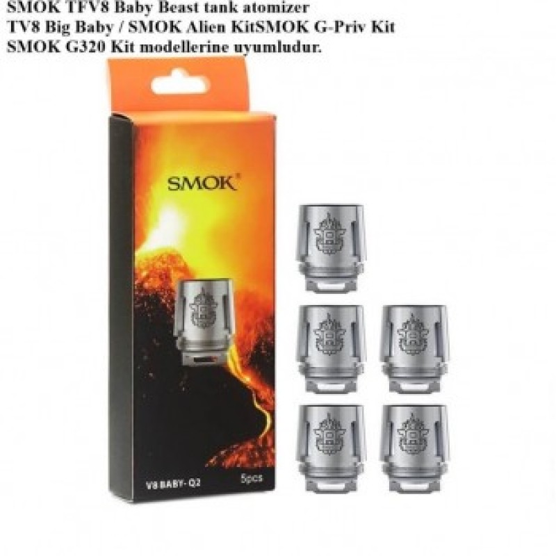 SMOK TFV8 Baby Tank için özel V8 Baby-Q2 Coil 5'li paket ile yoğun buhar ve lezzet deneyimi. Orijinal ve uzun ömürlü coil seçeneği burada.