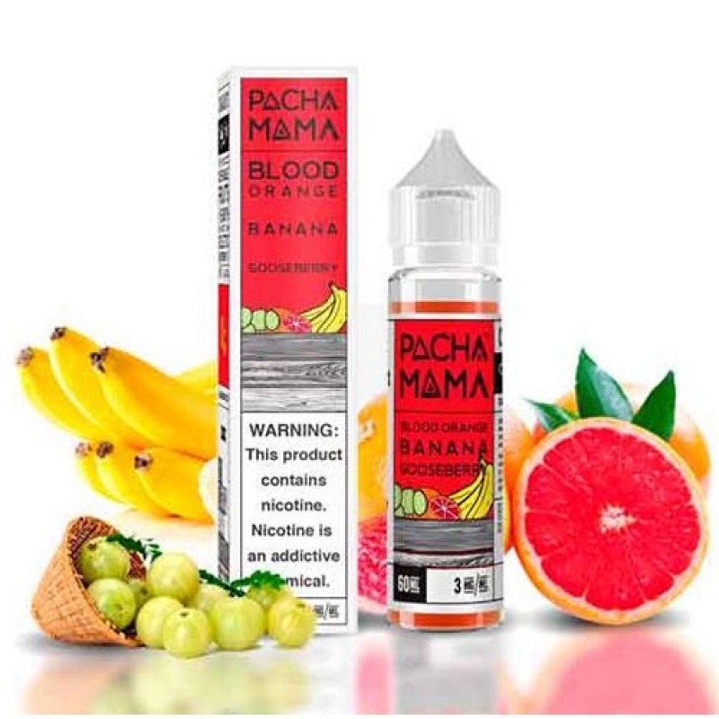 Kan portakalı, muz ve bektaşi üzümünün eşsiz uyumunu sunan Pacha Mama 60ml likit ile yoğun meyve lezzetini keşfedin.