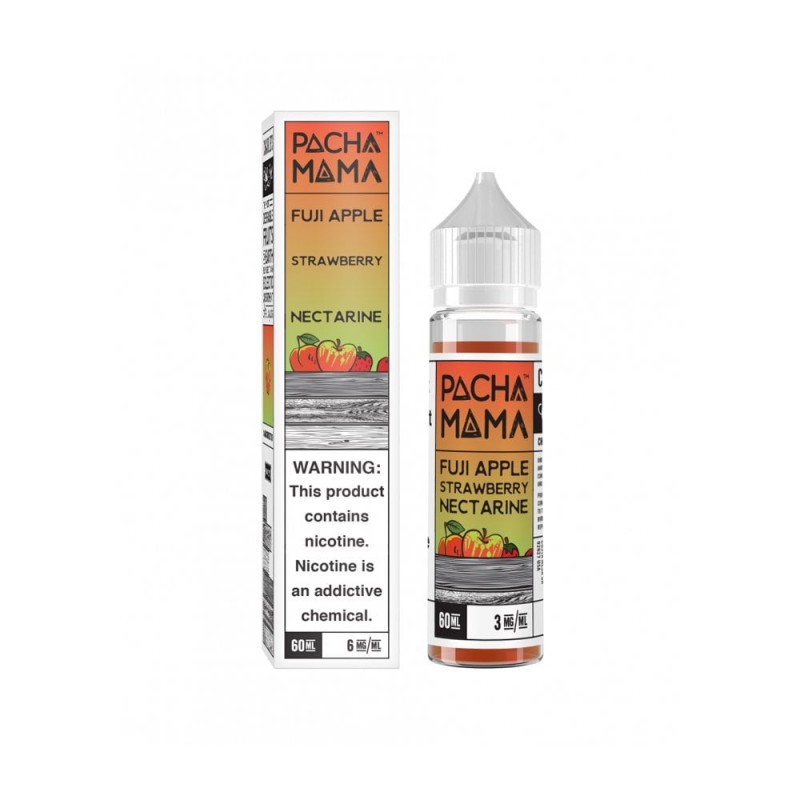 Fuji elma, çilek ve nektarin aromalı Pacha Mama 60ml ile ferah bir deneyim yaşayın. Meyve tutkunları için ideal, yoğun aromalı premium likit.