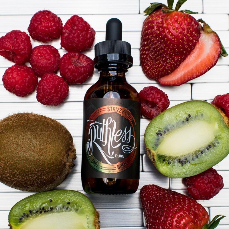 Ruthless Strizzy 120 ml ile çilek, kivi ve nar aromasının eşsiz tadını keşfedin. Yoğun buhar ve kalıcı lezzet için ideal seçim.