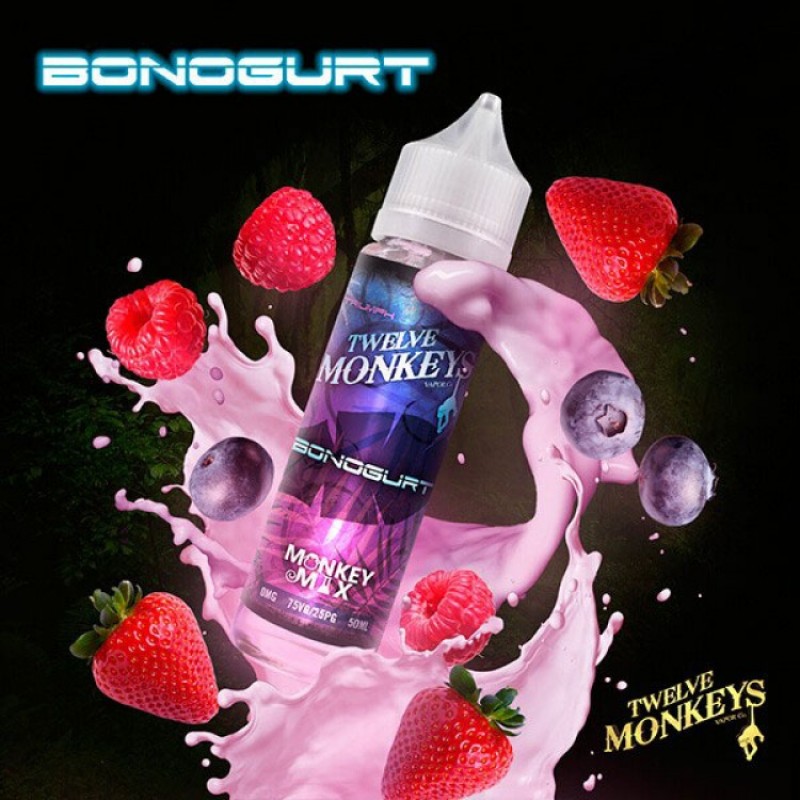 Twelve Monkeys Bonogurt 60ml, yaban mersini ve yoğurt uyumunu bir araya getirir. Meyveli tat sevenler için ferahlatıcı ve dengeli bir seçenek.