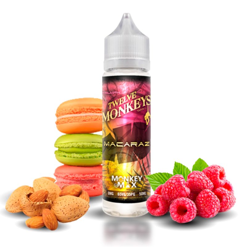 Twelve Monkeys MacaRaz 60ML, ahududu ve badem aromalı eşsiz bir karışım sunar. Tatlı ve ferahlatıcı bir deneyim arayanlar için ideal seçim.