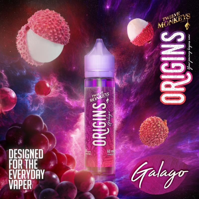 Twelve Monkeys Origins Galago 60ml ile tropik meyve lezzetini keşfedin. Yoğun aroma ve ferahlatıcı tat deneyimiyle keyfinizi artırın.