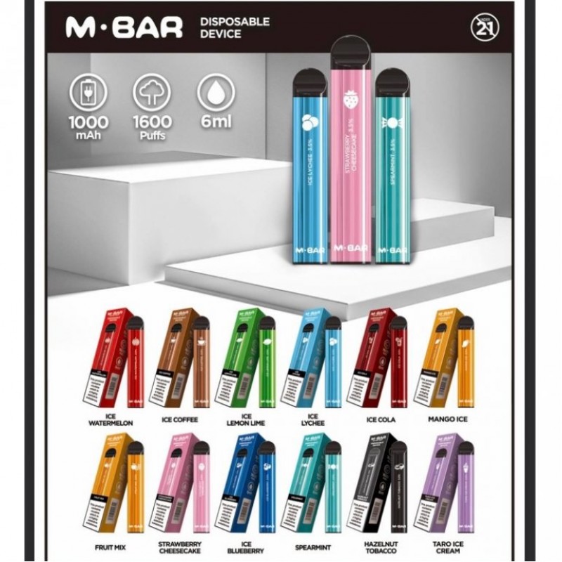 M-BAR 1600 puff tek kullanımlık elektronik sigara ile uzun süre kesintisiz keyif yaşayın. Pratik kullanım ve zengin aroma seçenekleri sizi bekliyor.