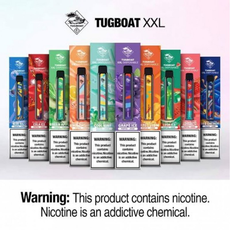 Tugboat XXL 2500 Puff tek kullanımlık elektronik sigara ile uzun süreli kullanım ve yoğun aroma deneyimi yaşayın. Pratik, şık ve taşınabilir tasarım.